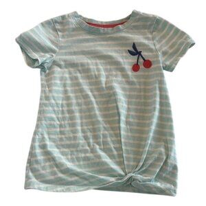 Cat & Jack Girls T-Shirt Mint Green Striped Cherry Embroidered, 3T 4T